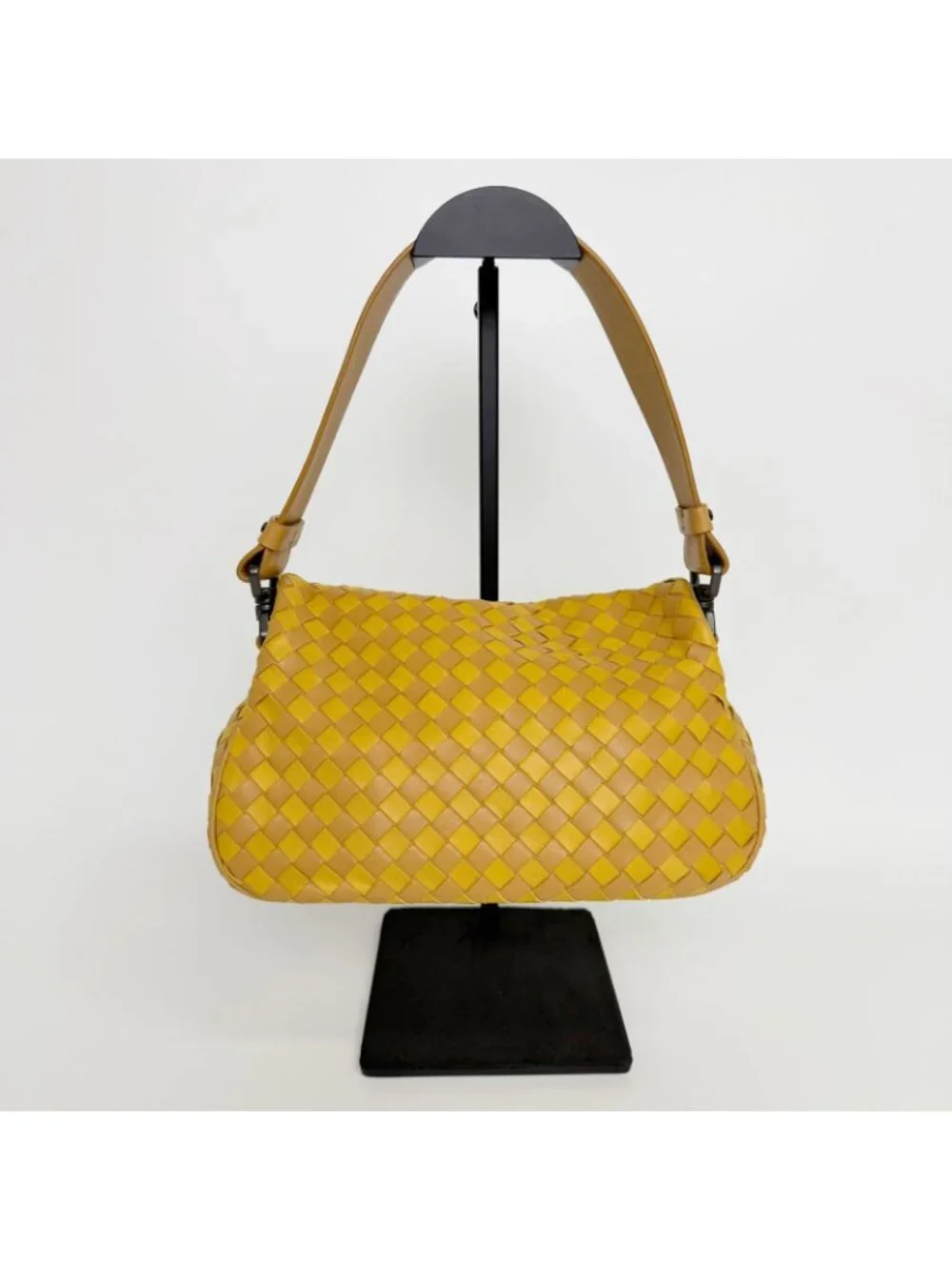 Bottega Veneta Intrecciato Flap Shoulder Bag Leather Yellow Camel Vintage
